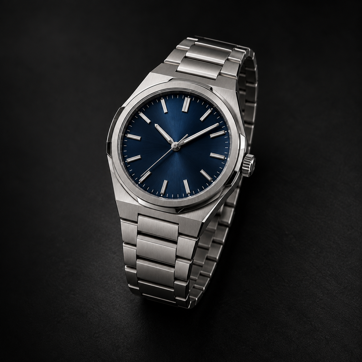 Edition 01 Ocean: Edelstahluhr mit mitternachtsblauem Zifferblatt